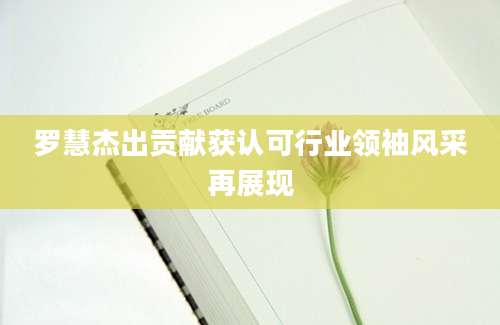 罗慧杰出贡献获认可行业领袖风采再展现